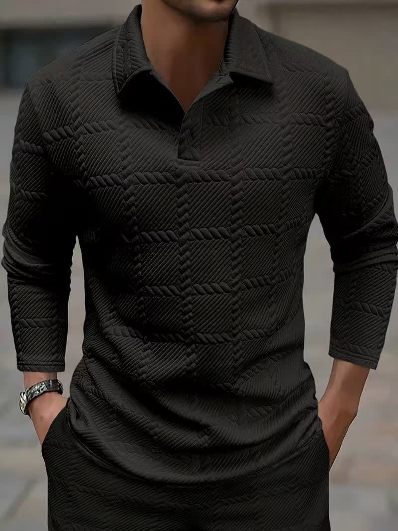 Roderick Jacquard Texture Long Sleeve Polo_2