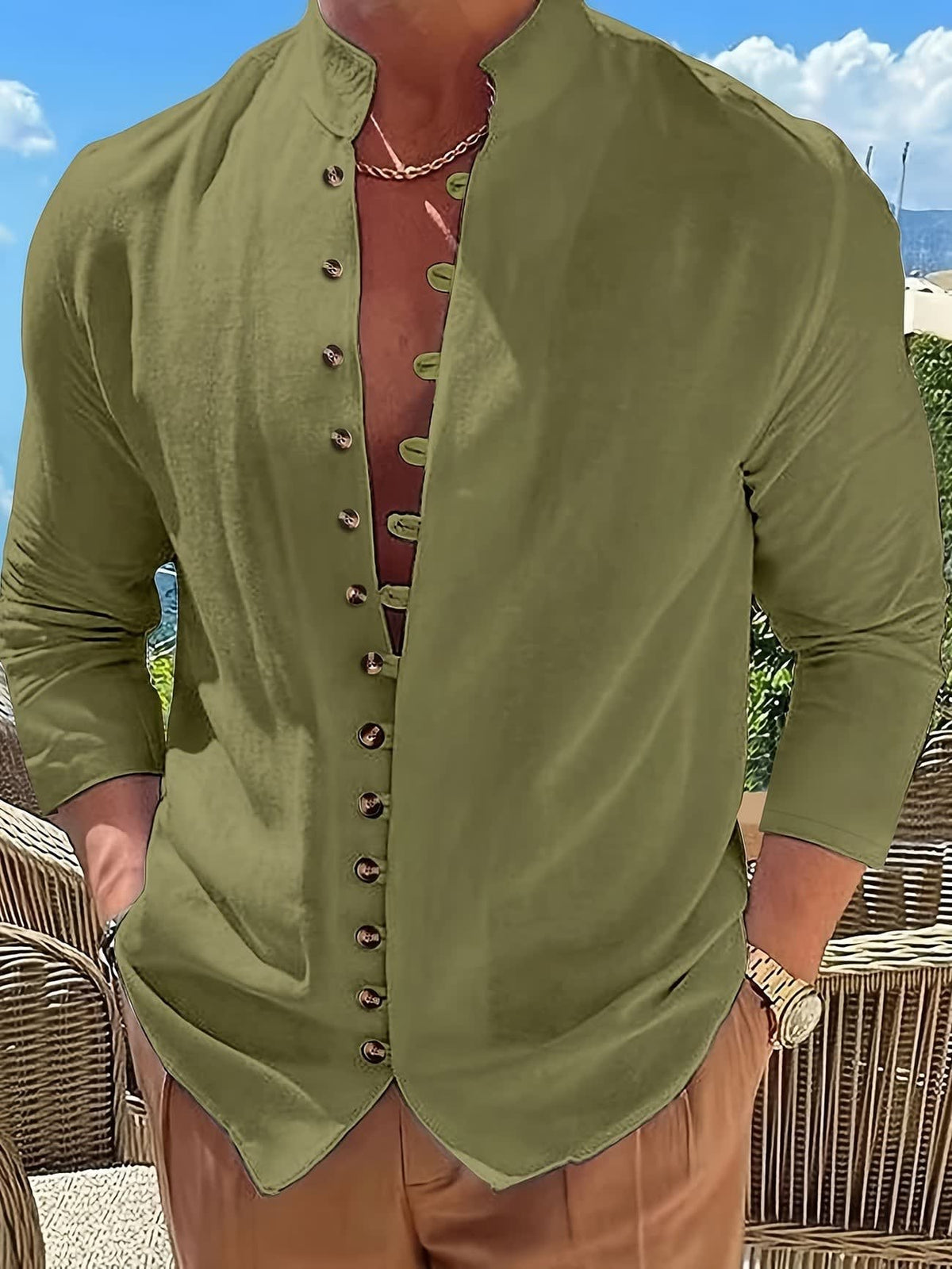 Vance Band Collar Long Sleeve Shirt_5