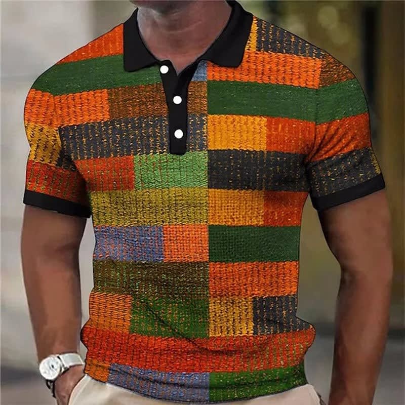 Roman Color Block Print Short Sleeve Polo_6