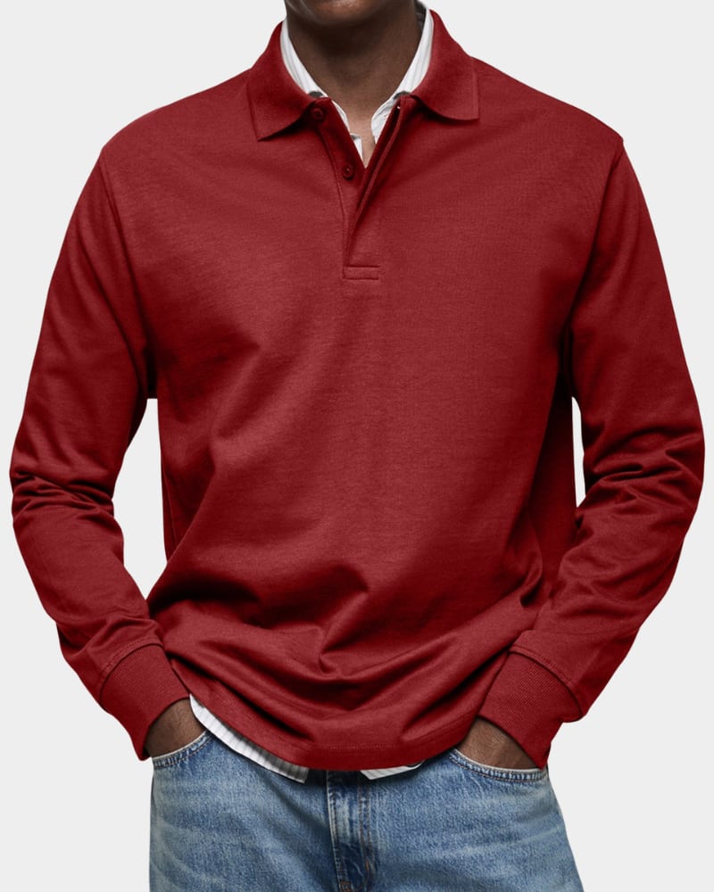 Mark Ribbed Collar Long Sleeve Polo_10