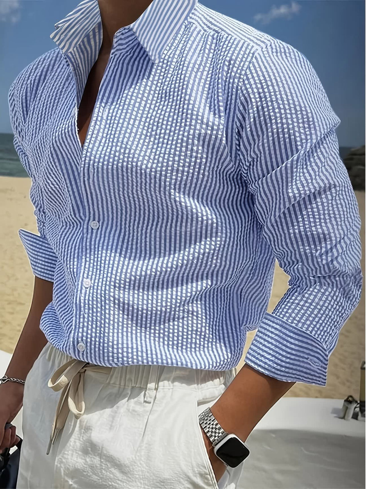 Norman Seersucker Stripe Long Sleeve Shirt_3
