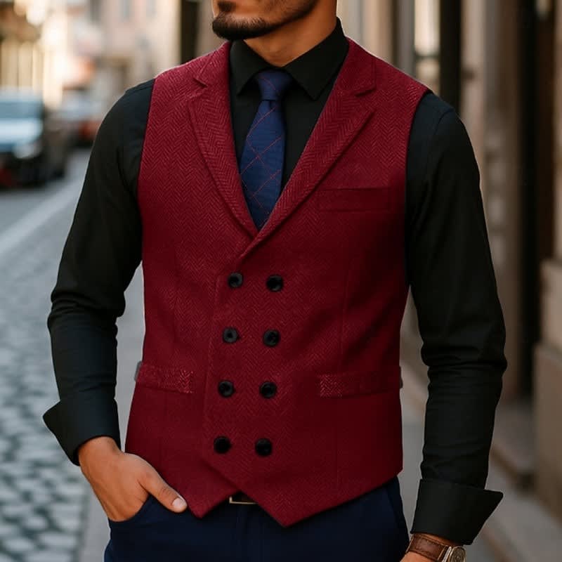 Denton Herringbone Tweed Double Breasted Waistcoat_10