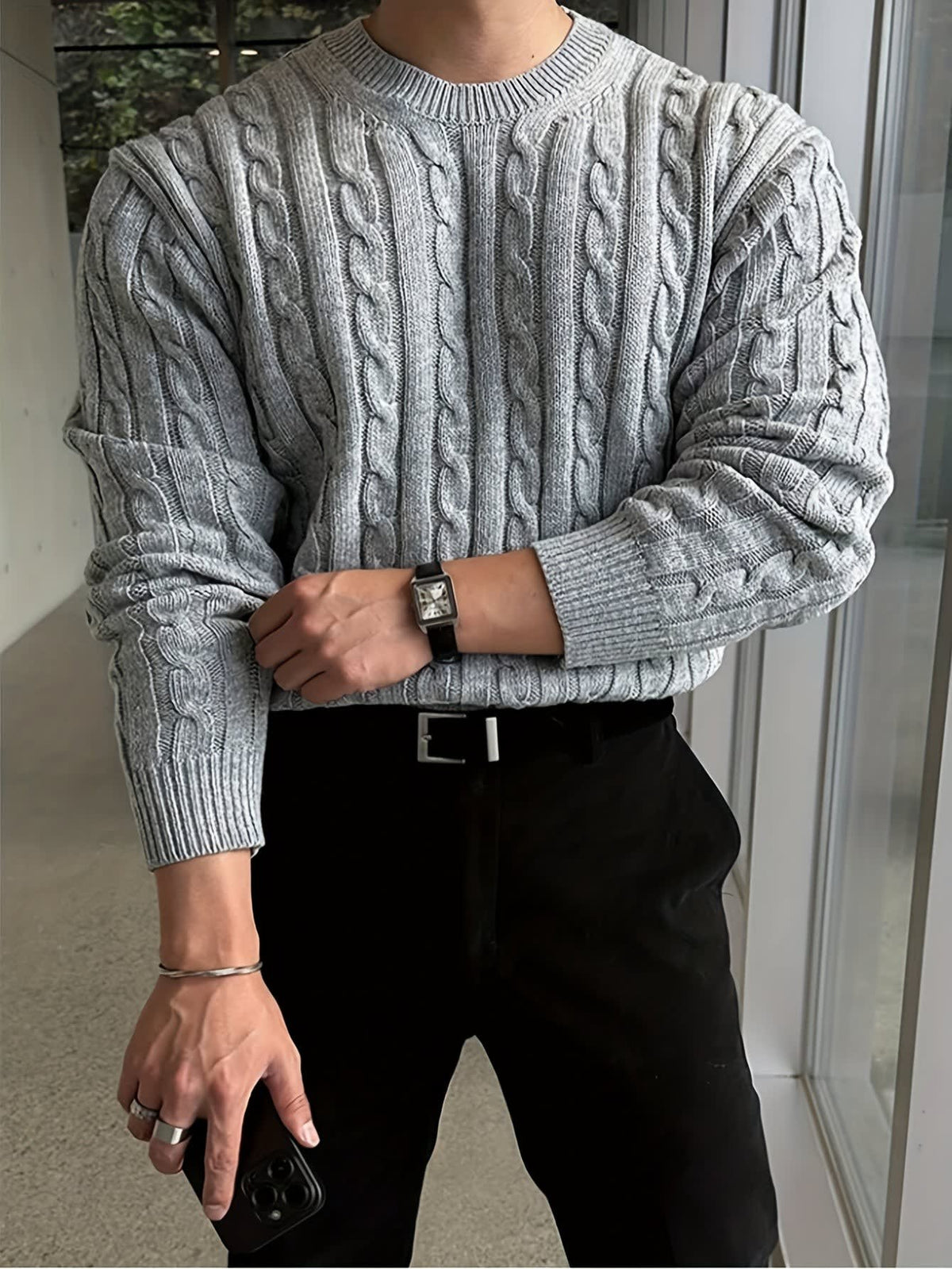 Davenport Cable Knit Crew Neck Sweater_12