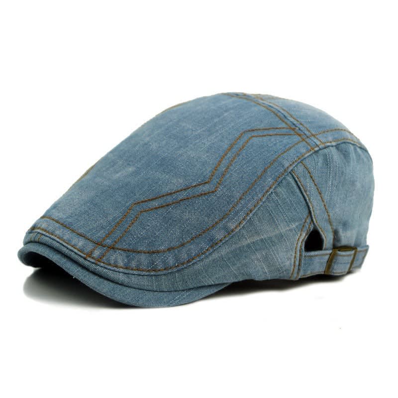 Ripley Denim Contrast Stitch Flat Cap_4