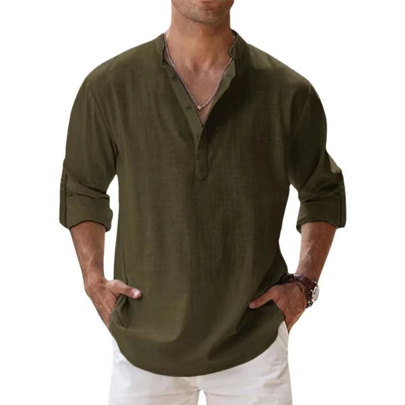 Jericho Relaxed Fit Linen Henley Shirt_8