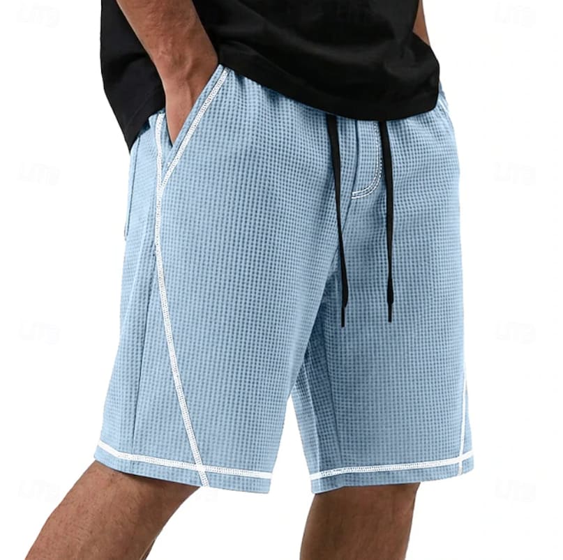 Cedric Waffle Texture Contrast Trim Shorts_5