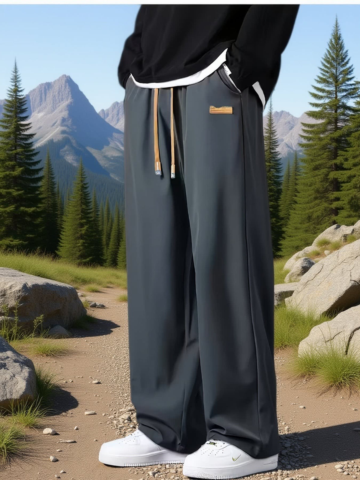 Gene Contrast Drawstring Wide Leg Trousers_12