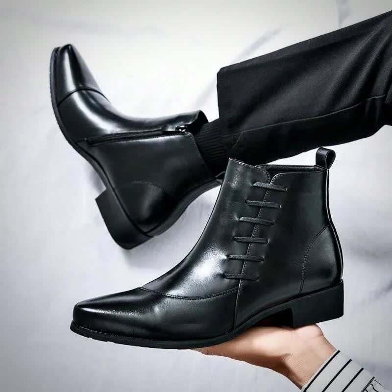 Lazarus Burnished Leather Side Zip Ankle Boots_12