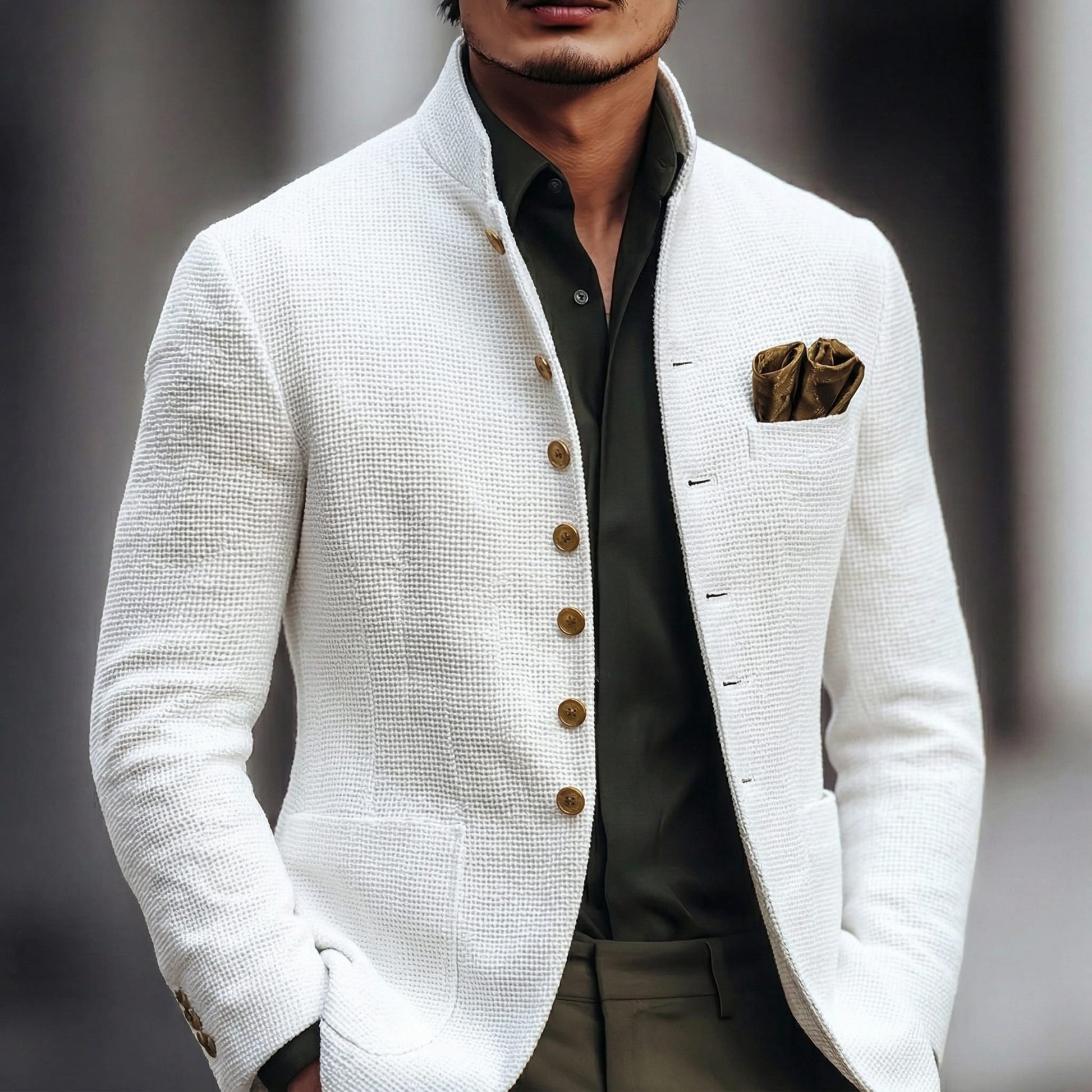 Declan Textured Weave Stand Collar Blazer_1