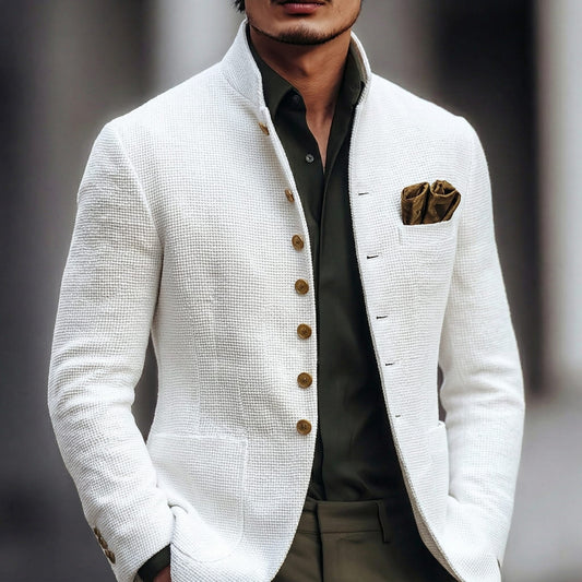 Declan Textured Weave Stand Collar Blazer_1