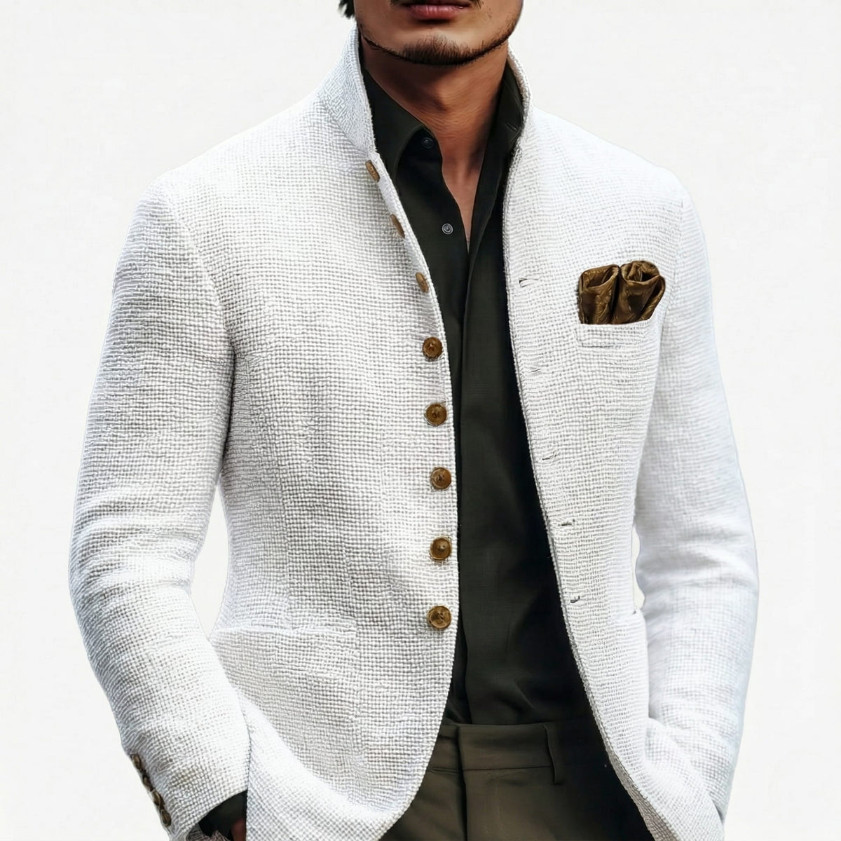Declan Textured Weave Stand Collar Blazer