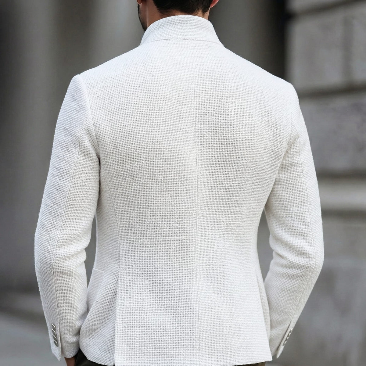 Declan Textured Weave Stand Collar Blazer