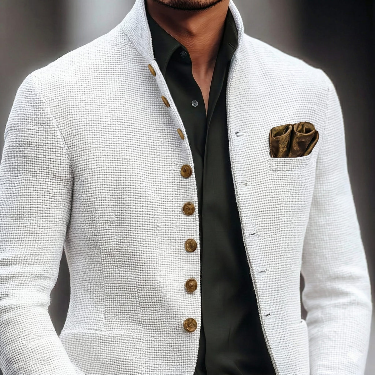 Declan Textured Weave Stand Collar Blazer