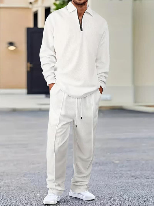 Solomon Waffle Texture Zip Polo and Trouser Set_1