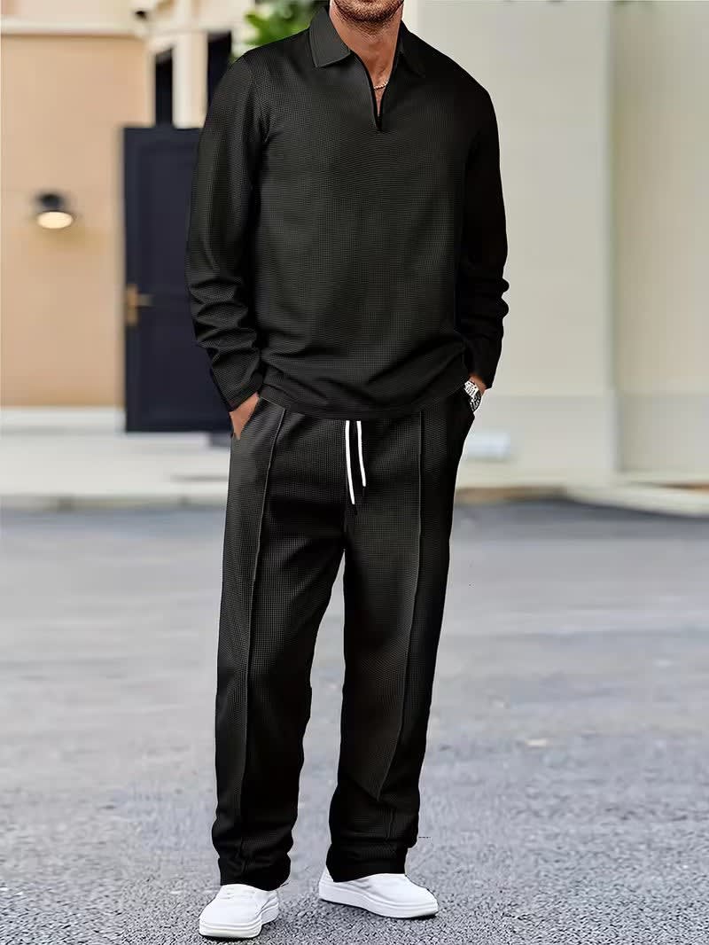 Solomon Waffle Texture Zip Polo and Trouser Set