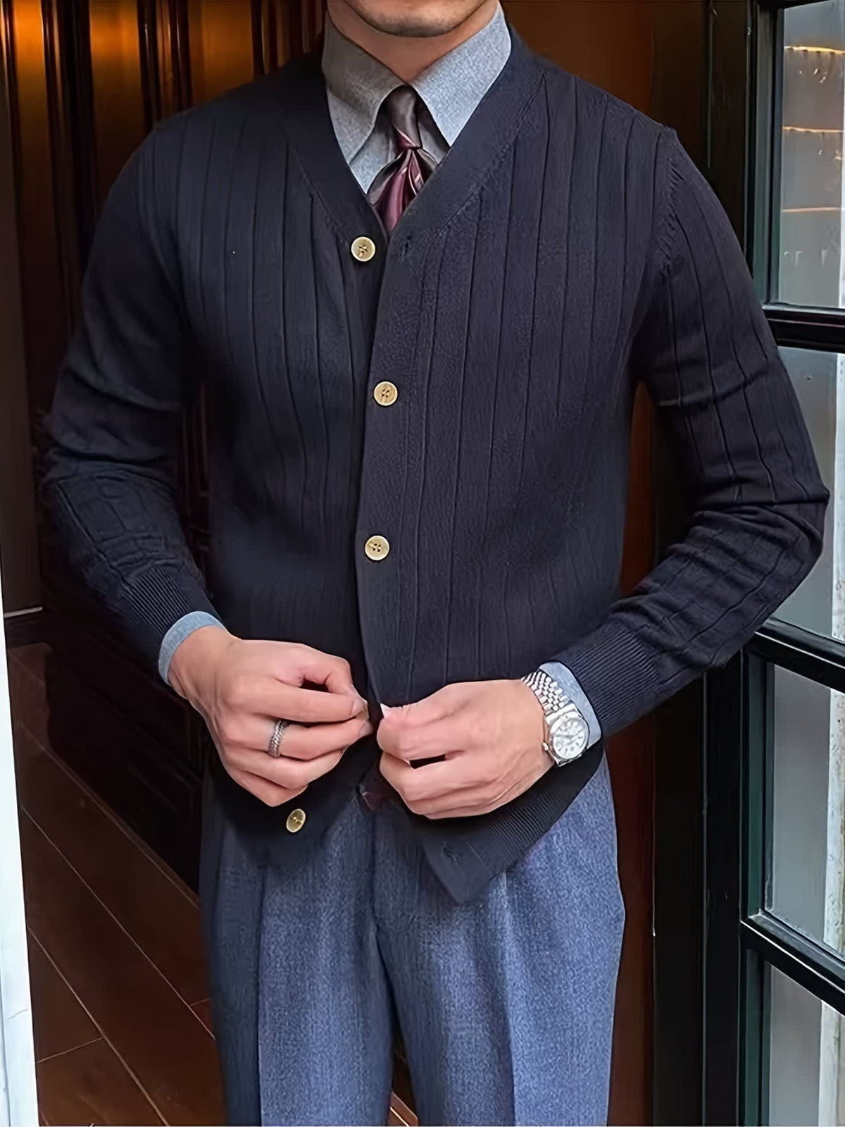 Edric Wide Rib Button Up Cardigan