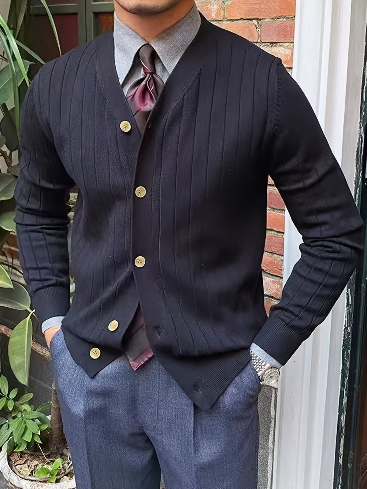 Edric Wide Rib Button Up Cardigan