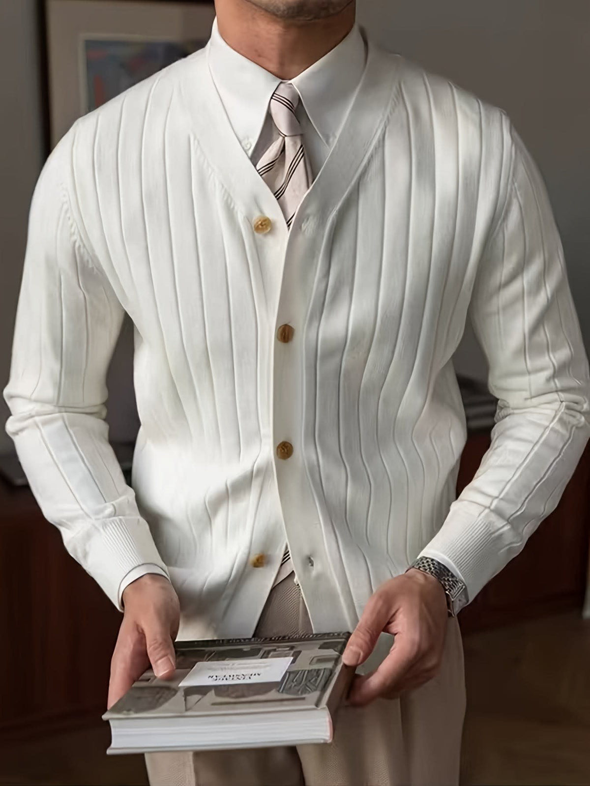 Edric Wide Rib Button Up Cardigan