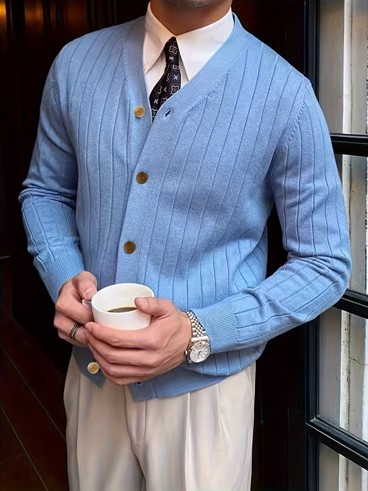 Edric Wide Rib Button Up Cardigan