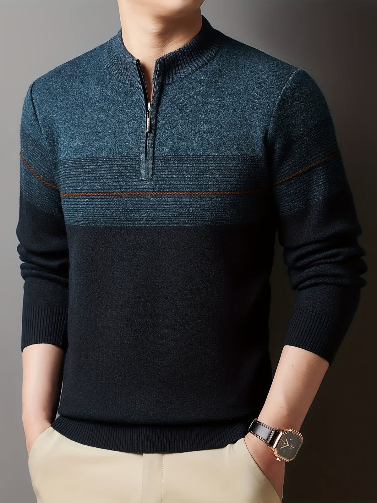 Eaton Color Block Half Zip Sweater