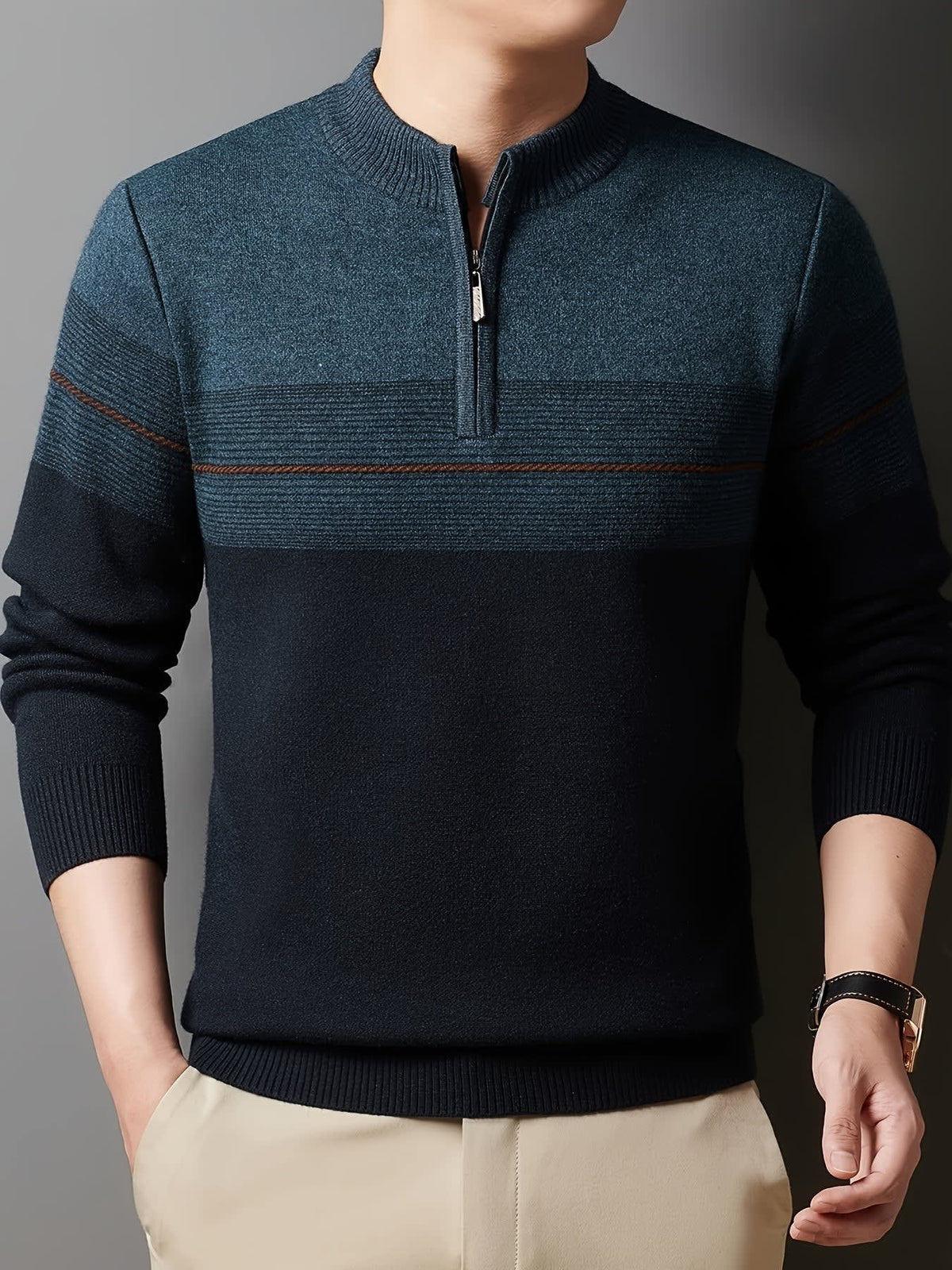 Eaton Color Block Half Zip Sweater