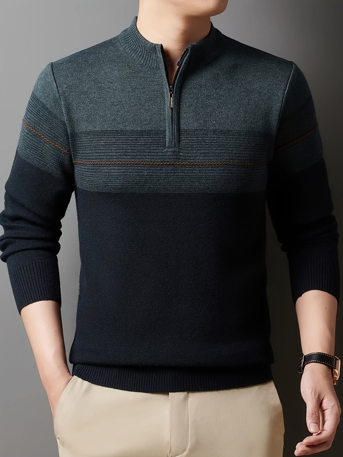 Eaton Color Block Half Zip Sweater