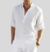 Jedidiah Linen Band Collar Shirt