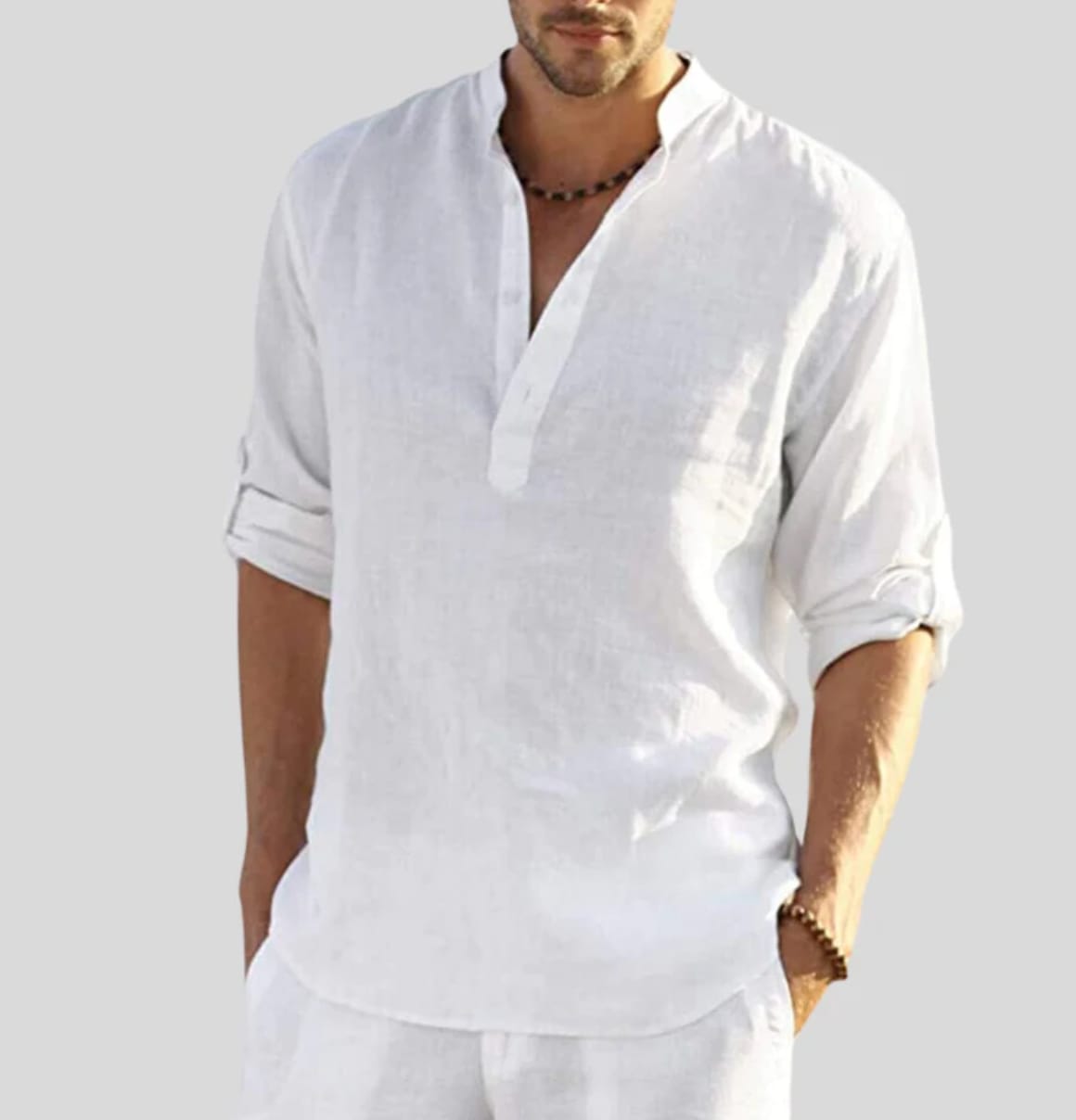 Jedidiah Linen Band Collar Shirt_3