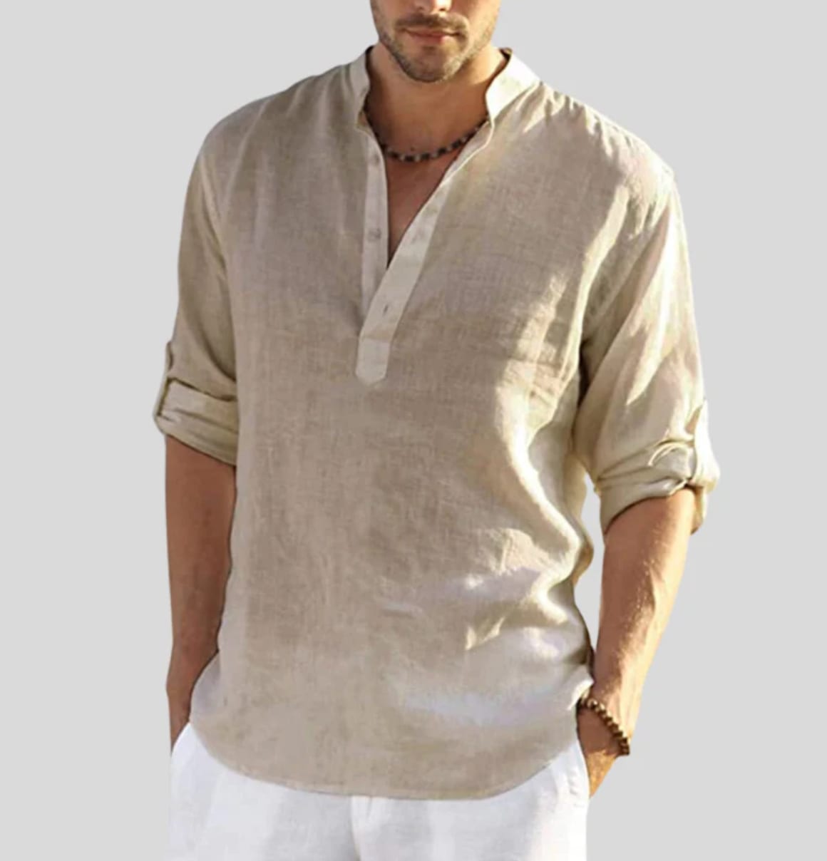 Jedidiah Linen Band Collar Shirt_4