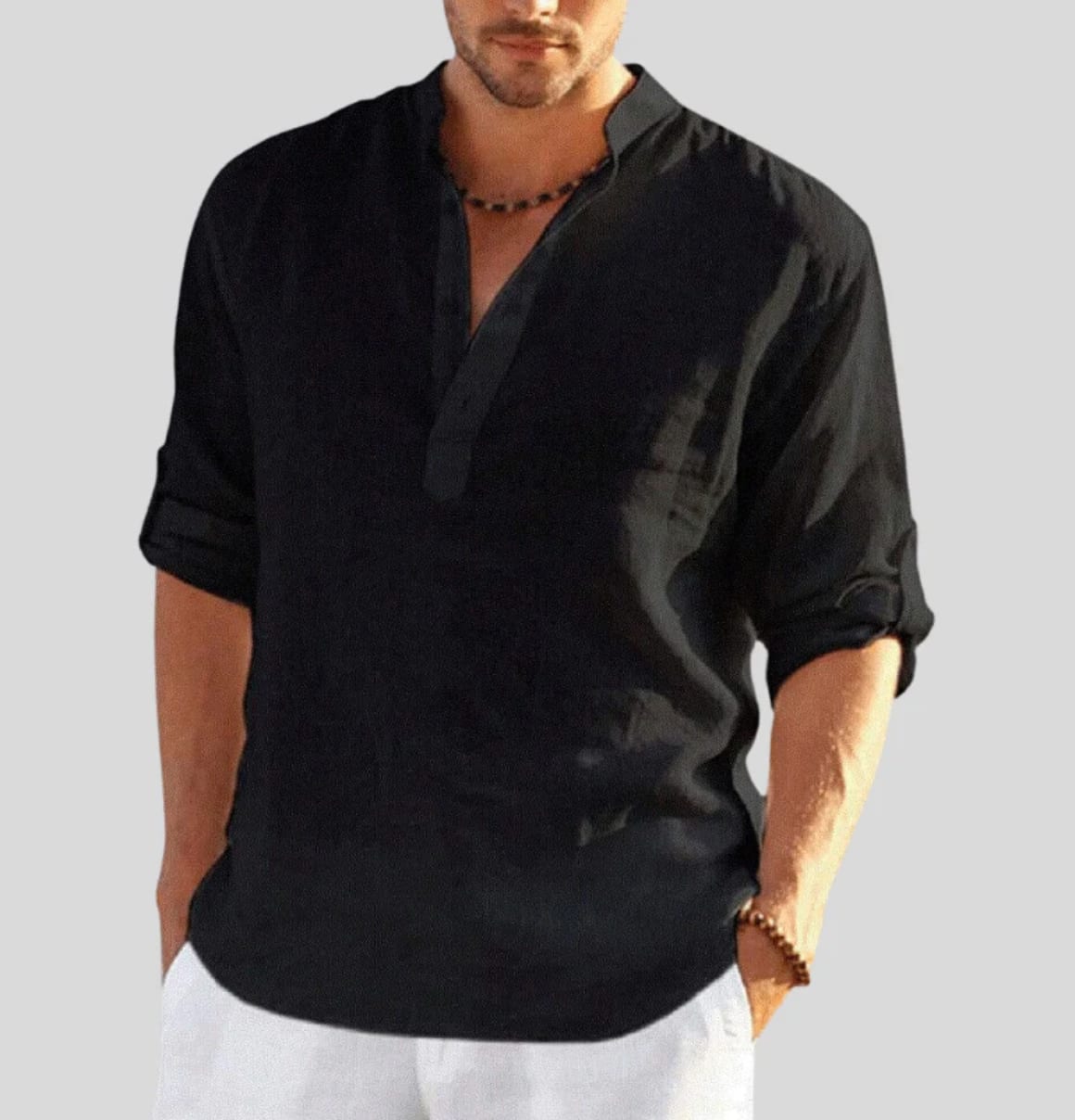 Jedidiah Linen Band Collar Shirt