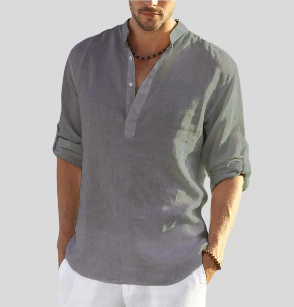 Jedidiah Linen Band Collar Shirt_6