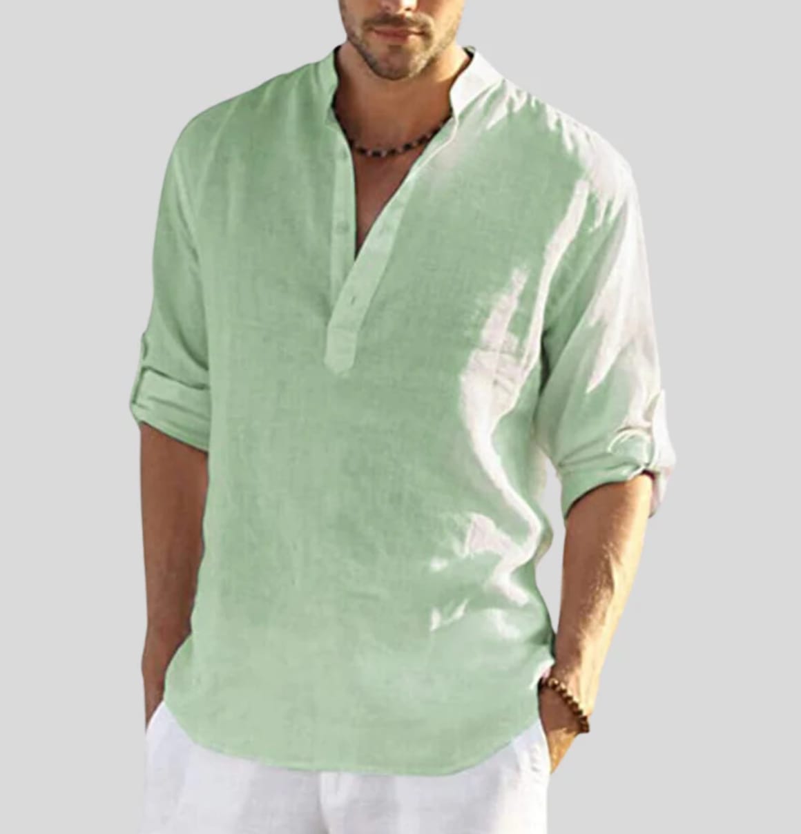 Jedidiah Linen Band Collar Shirt_7