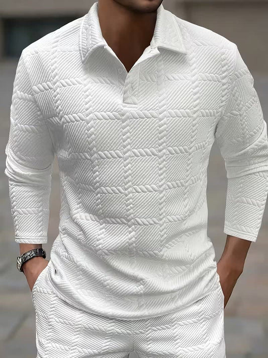 Roderick Jacquard Texture Long Sleeve Polo_1
