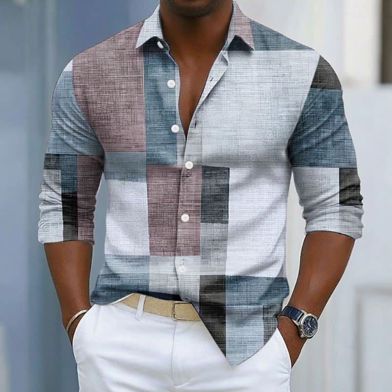 Easton Color Block Patchwork Long Sleeve Shirt