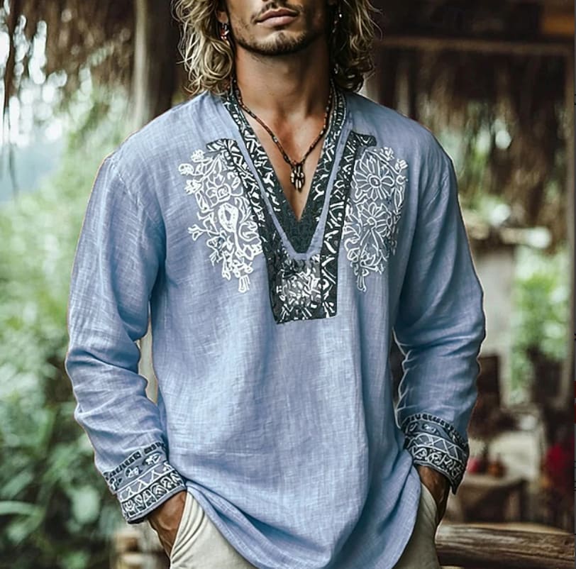 Harrison Embroidered V Neck Resort Shirt_2