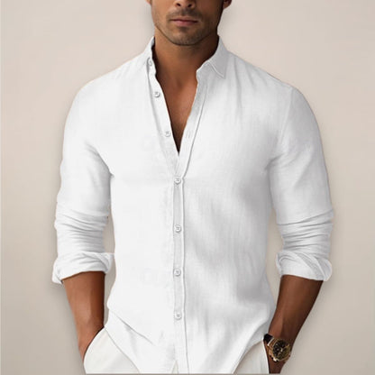 Marshall Linen Band Collar Long Sleeve Shirt_1