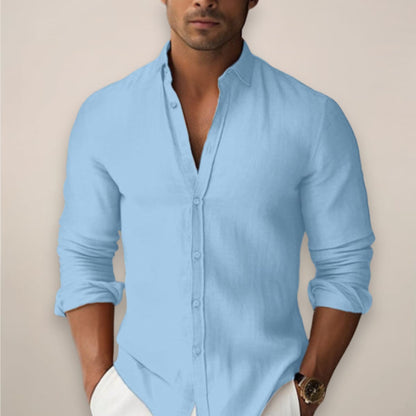 Marshall Linen Band Collar Long Sleeve Shirt_3