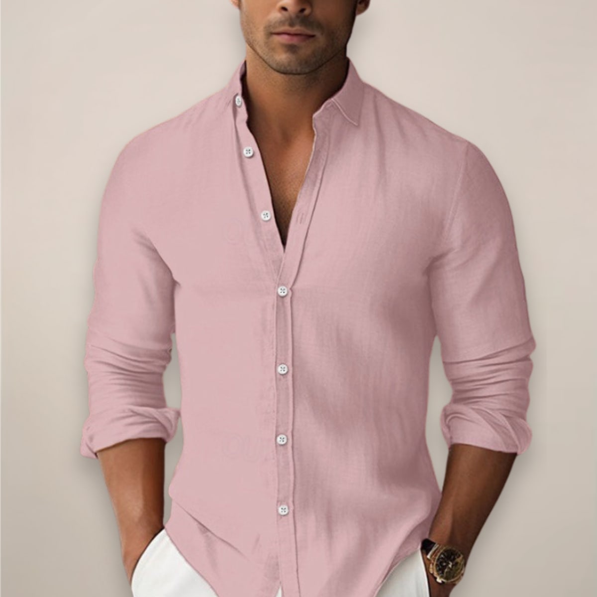 Marshall Linen Band Collar Long Sleeve Shirt_5