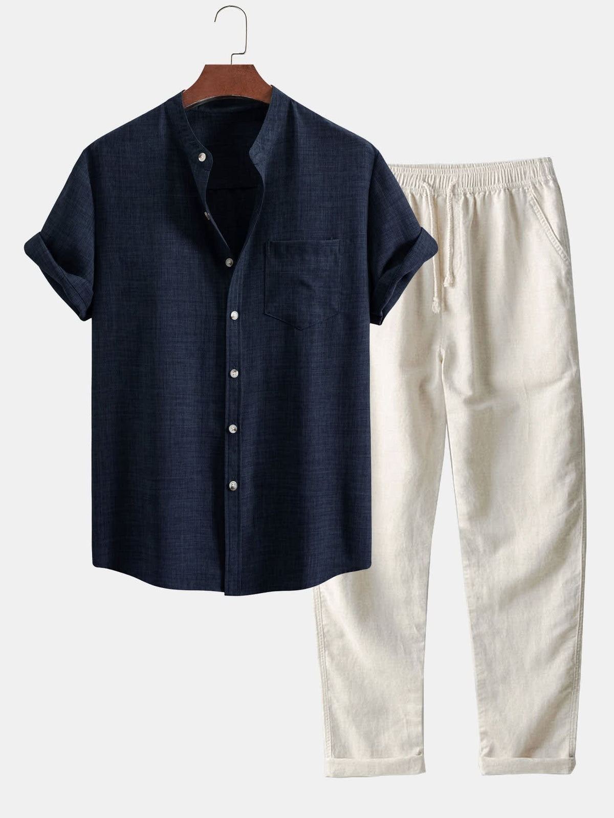 Crawford Band Collar Linen Two Piece Set