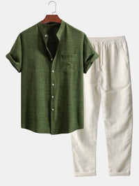 Crawford Band Collar Linen Two Piece Set