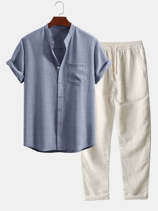 Crawford Band Collar Linen Two Piece Set_8