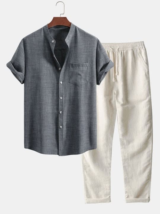 Crawford Band Collar Linen Two Piece Set_9
