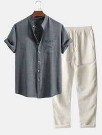 Crawford Band Collar Linen Two Piece Set