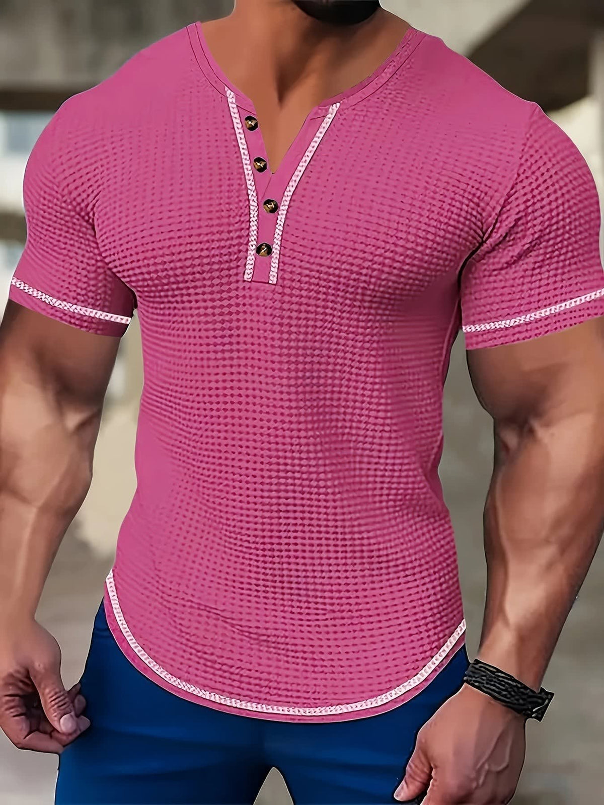Langley Waffle Knit Short Sleeve Henley