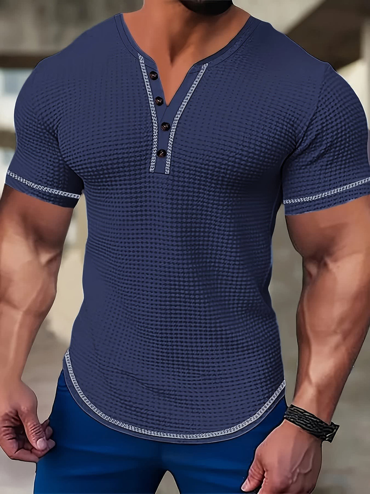 Langley Waffle Knit Short Sleeve Henley