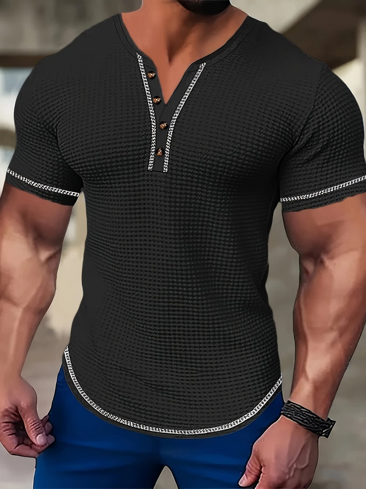 Langley Waffle Knit Short Sleeve Henley