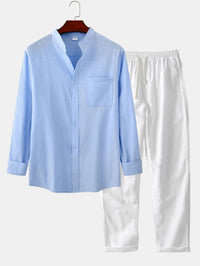 Dover Linen Blend Long Sleeve Two Piece Set