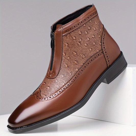 Rodney Ostrich Texture Brogue Ankle Boots_1