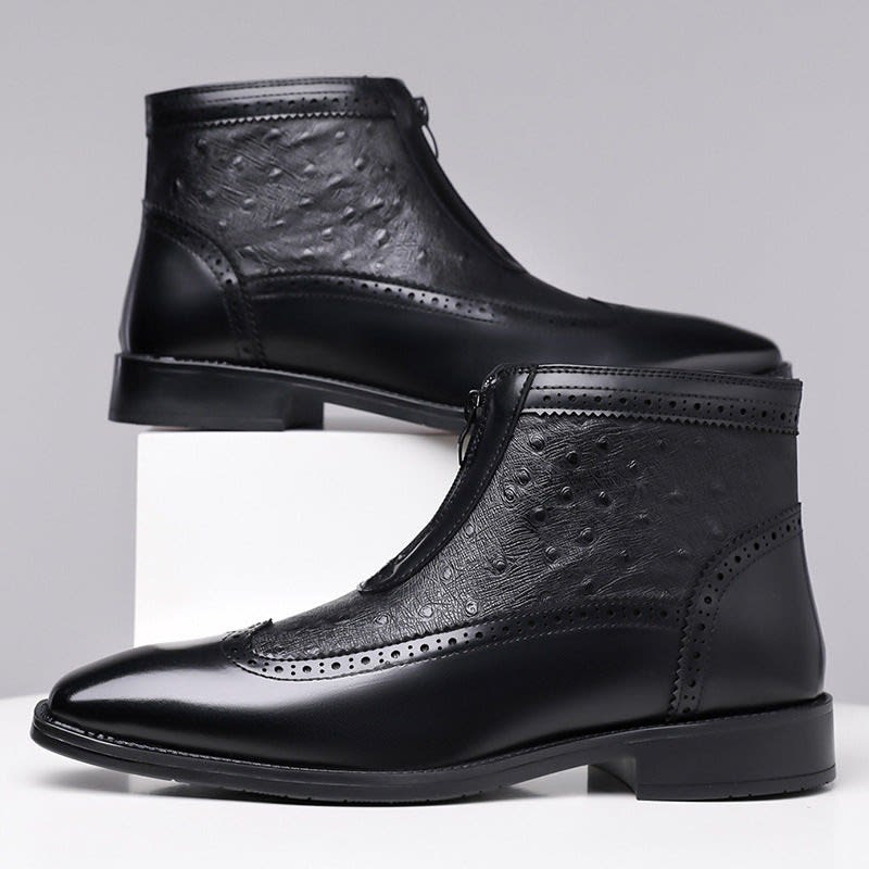Rodney Ostrich Texture Brogue Ankle Boots