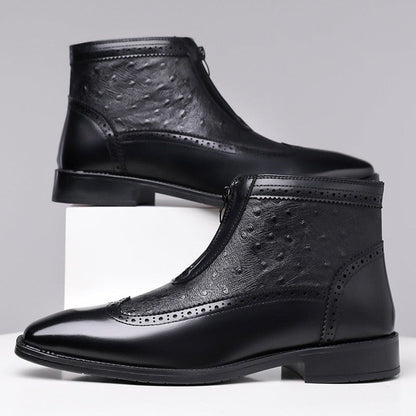 Rodney Ostrich Texture Brogue Ankle Boots_10